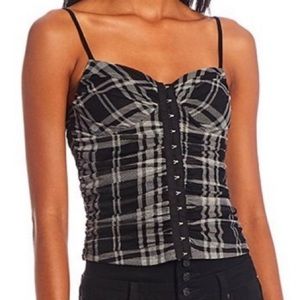 Moa Moa Plaid Mesh Sexy Cropped Corset Top